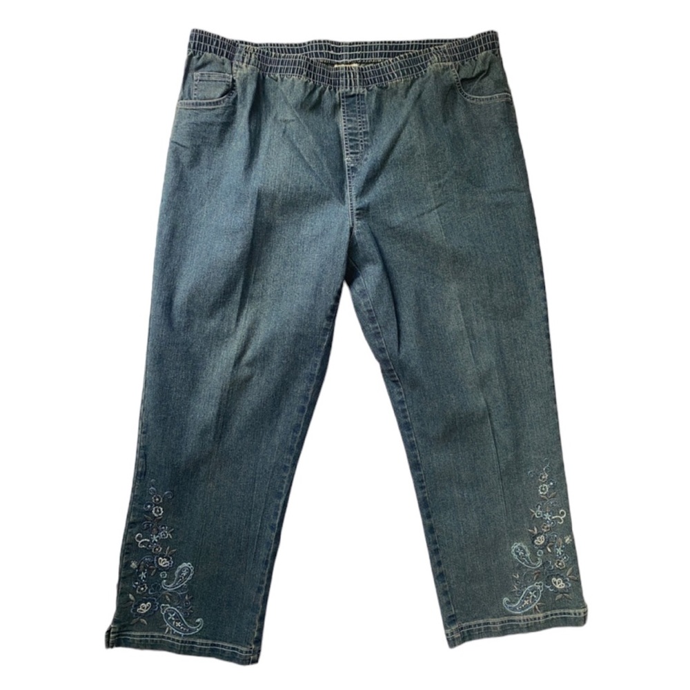 ERIKA Denim Elastic Waist Paisley Embroidery Women’s PantsSize XL‎